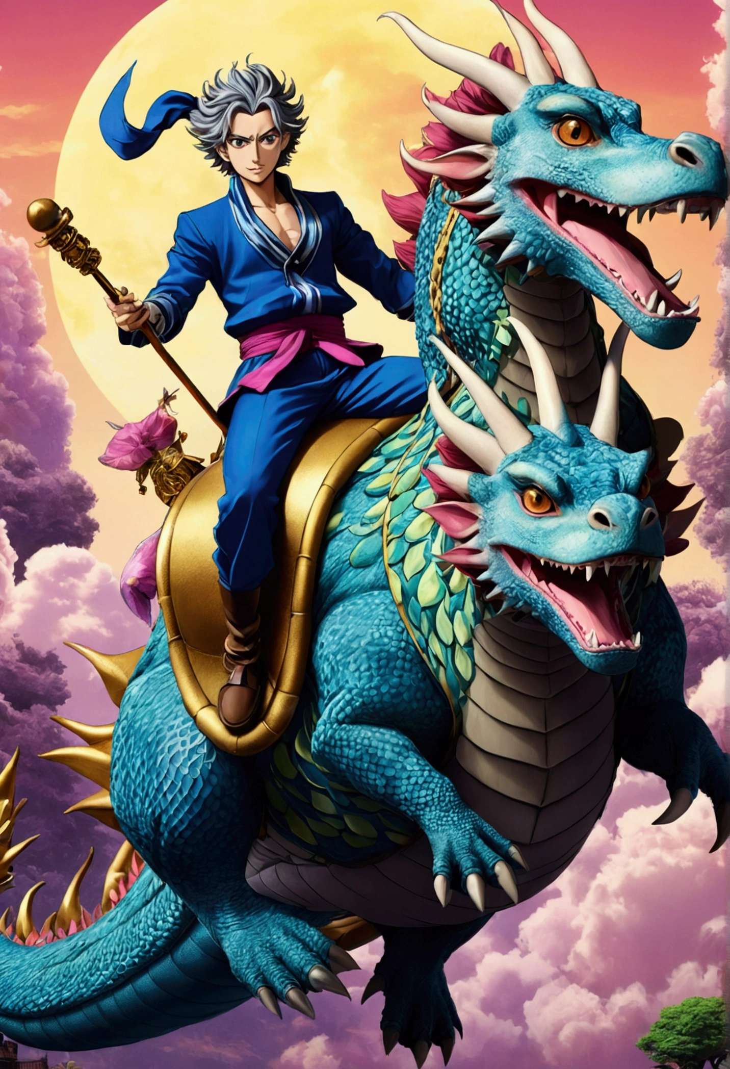 Animated characters riding dragon-like animals, 4K Manga Wallpapers, Amazing anime 8k, Anime Cover, Gyro Zeppeli, Anime Wallpaper, Anime Style 4k, Detailed Key Anime Art, Highly detailed official artwork, Anime Art Wallpapers 8K, Kimetsu no Yaiba, anime key art, Anime Wallpaper4k, Anime Wallpaper 4k