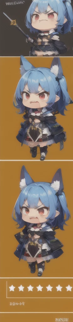 1girl, chibi emote, angry, blue hair