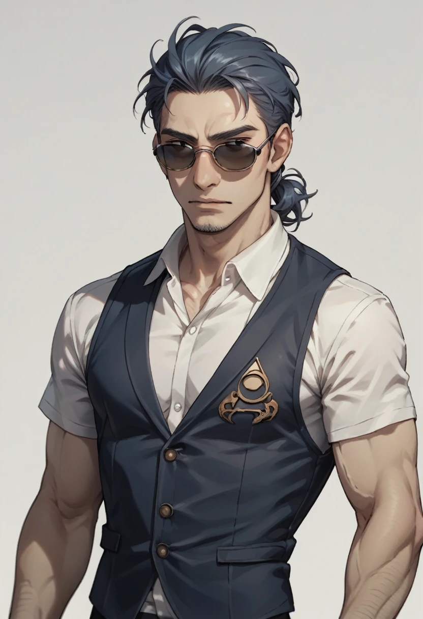 Huma Male , Wizard Carp , white Tied hair , Sunglasses , Vest shirt