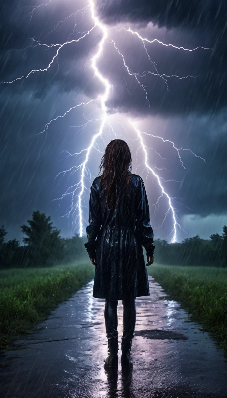 Scary One Night Horror Image, rainy,  with Image of lightning, PICTURE REALISTIC, high resolution, 8k 