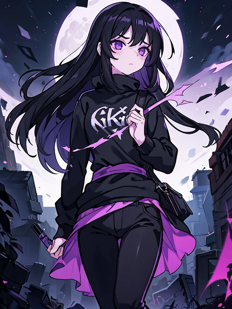 purple and black poster of a woman with long hair and a knife, glowing lens flare wraith girl, glowing black aura, mysterious figure, aura of magic around her, [ conceptual art ]!!, unknown artstyle, ufotable art style, arcane art style, no face, official fanart, with glowing runes on the body, official fan art, cores fortes, cores saturadas (colorido)