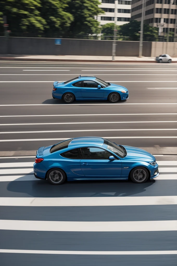 create an image of a blue car at high speed on Avenida Paulista in São Paulo with the masp background on a chiboso day