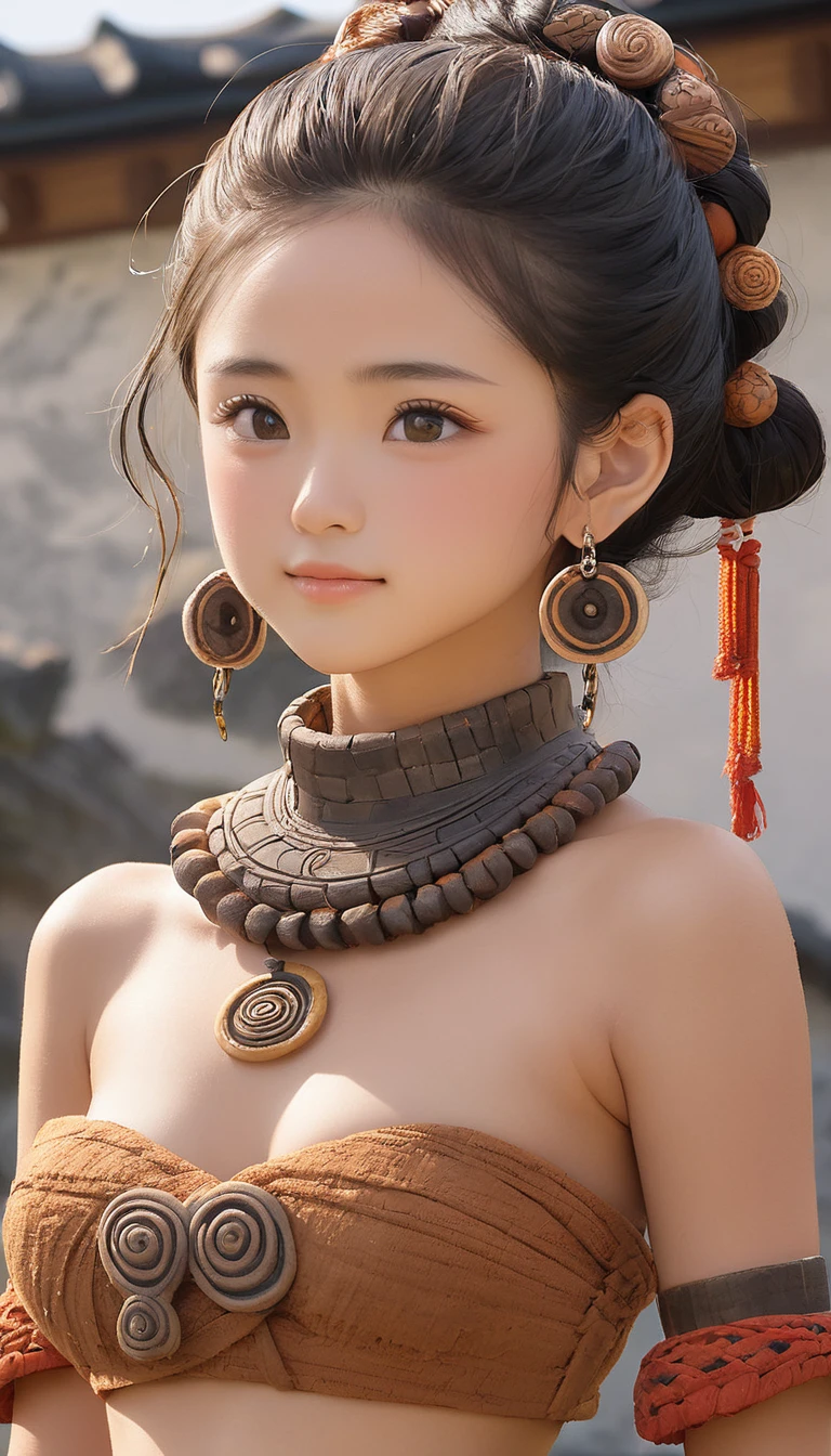 (masterpiece, Highest quality:1.2), One girl, alone,bony body、15 years old、Earrings、Jomon Period