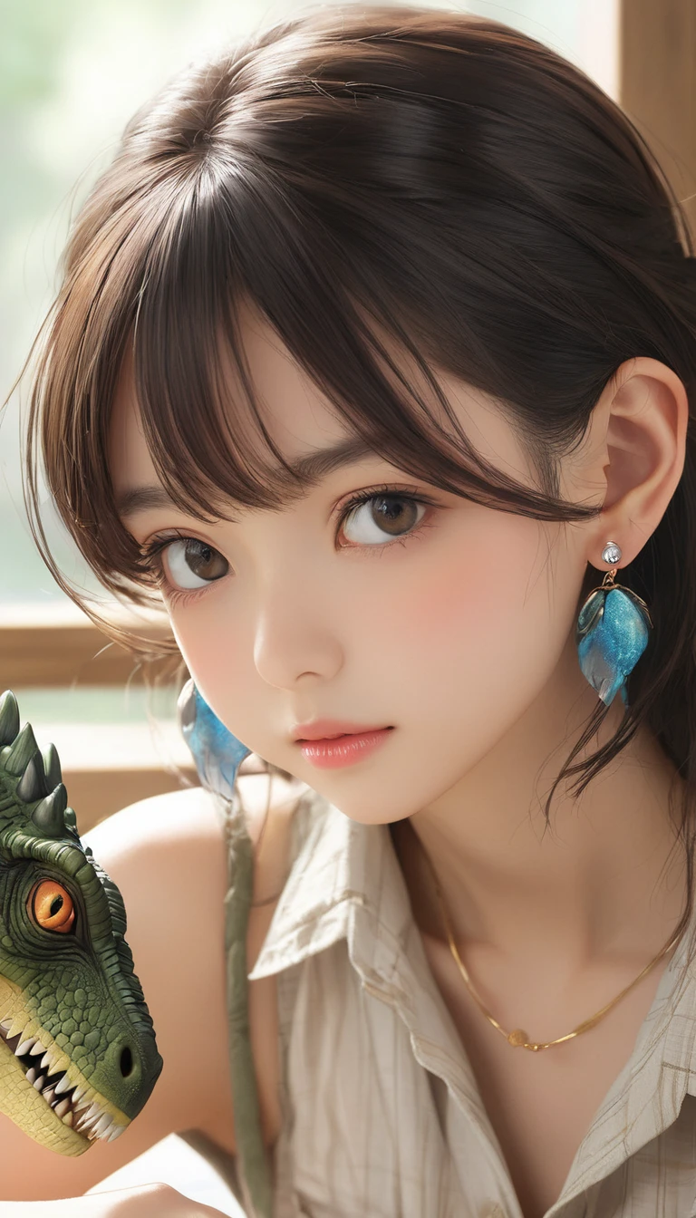 (masterpiece, Highest quality:1.2), One girl, alone,bony body、、Earrings、Age of the Dinosaurs