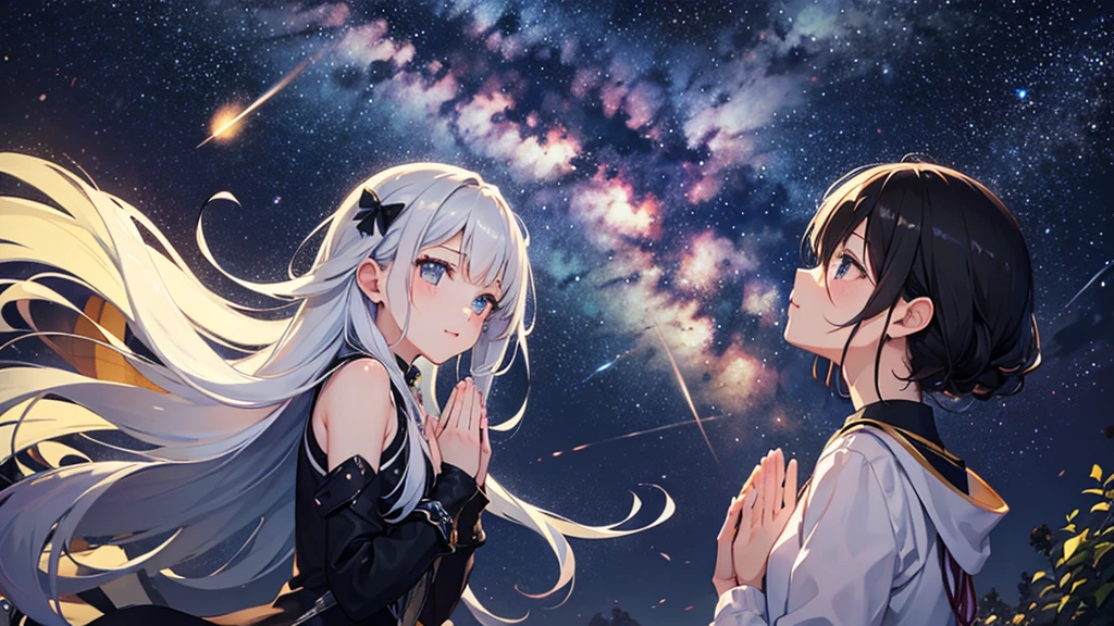 milky way、Meteors、Woman Praying、20-year-old、Black Hair