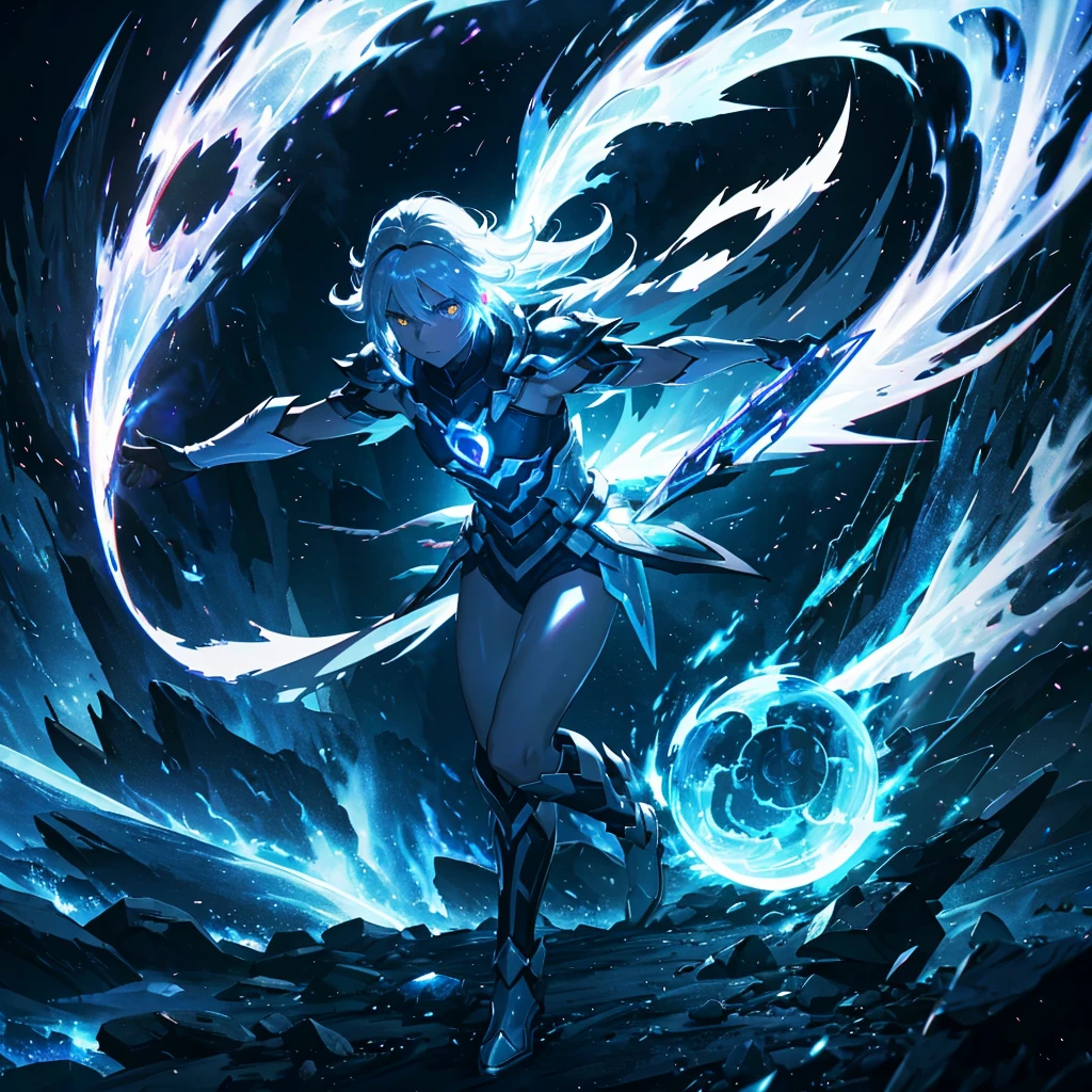 Dark escenary, Glistening White fire Energy, right and omnious.
