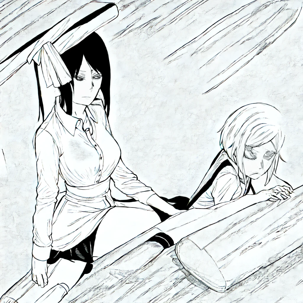 1 girl as yukino yukinoshita, absurdres, highres, solo, , big breasts, waist long black hair, (twintails:0.5), miniskirt, black thighhigh socks, loose red ribbon, unbuttoned white shirt, ahegao, (rolling eyes:1.5)