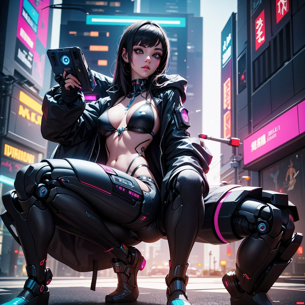, , cyberpunk Girl , ,full body picture, robot implants, circuit body,thin micro bikini, ,,beautyful face, ,sharp picture, high quality, ultrarealistic, 3D, bigital illustration, Cyberpunk style,