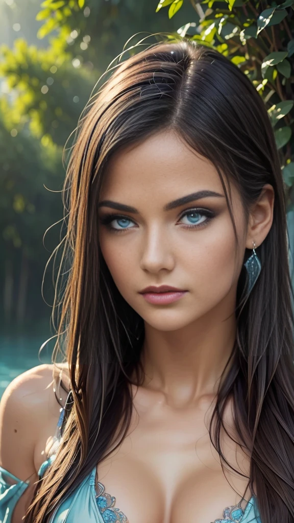 (Masterpiece, Top Quality, Best Quality, Official Art, Beauty and Aesthetics:1.2),(1girl:1.3),(Fractal Art:1.3),vibrant aqua blue eyes,medium hair with tassels,nude midpart,hyperrealistic,photorealistic,intricate details,volumetric lighting,dramatic shadows,complementary color scheme,cinematic composition,ethereal,dreamlike,mystical,surreal
