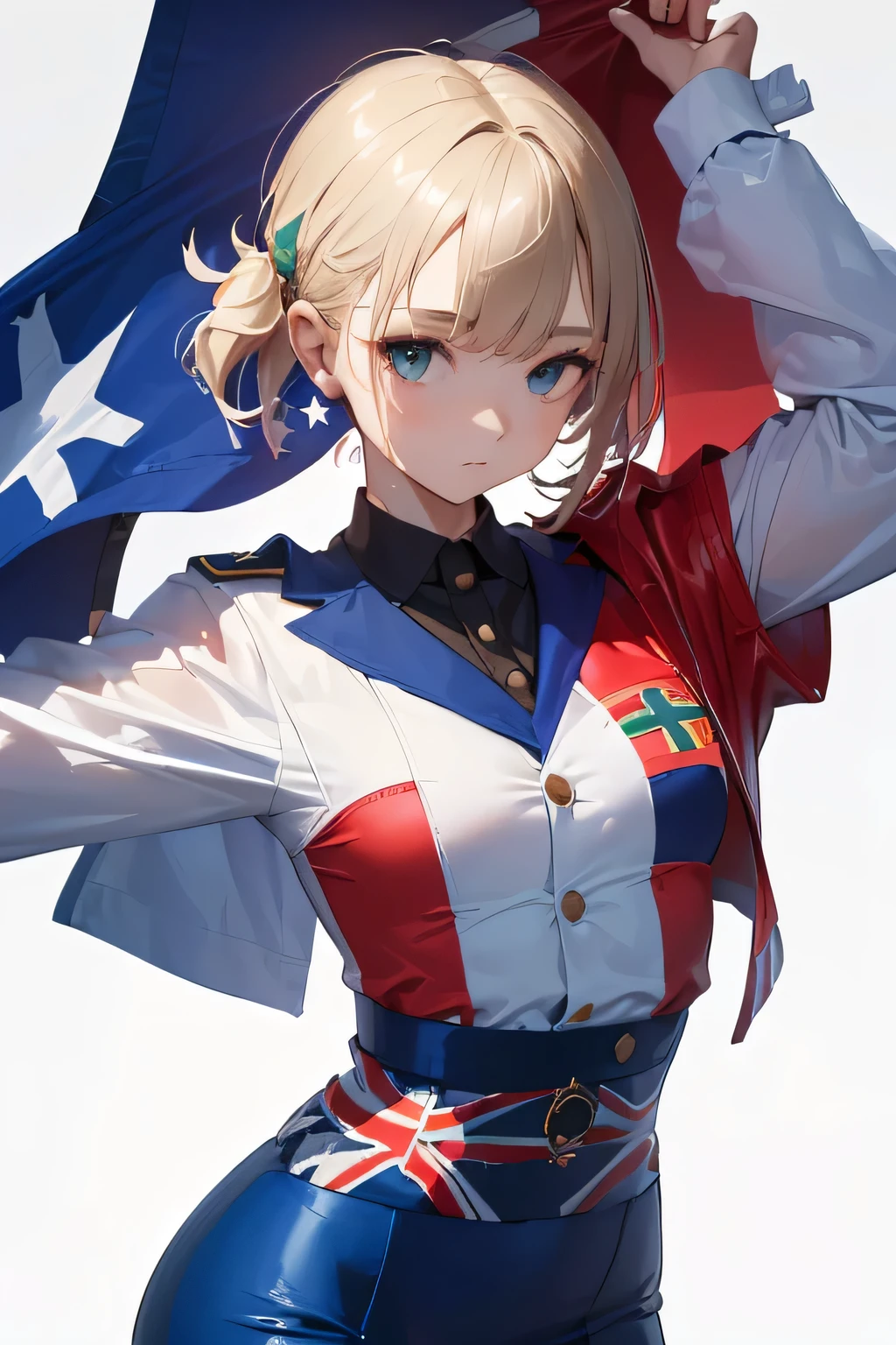 (((Australian flag-inspired outfit:1.3))),(((Woman in men's clothing:1.3))),(Federation Star),(masterpiece,Highest quality,Ultra-high resolution output images,Write boundary depth,Intricate details,Adding dimension to your subject with the contrast of light and shadow,Anatomically correct facial structure),(Picture Mode Ultra HD,)