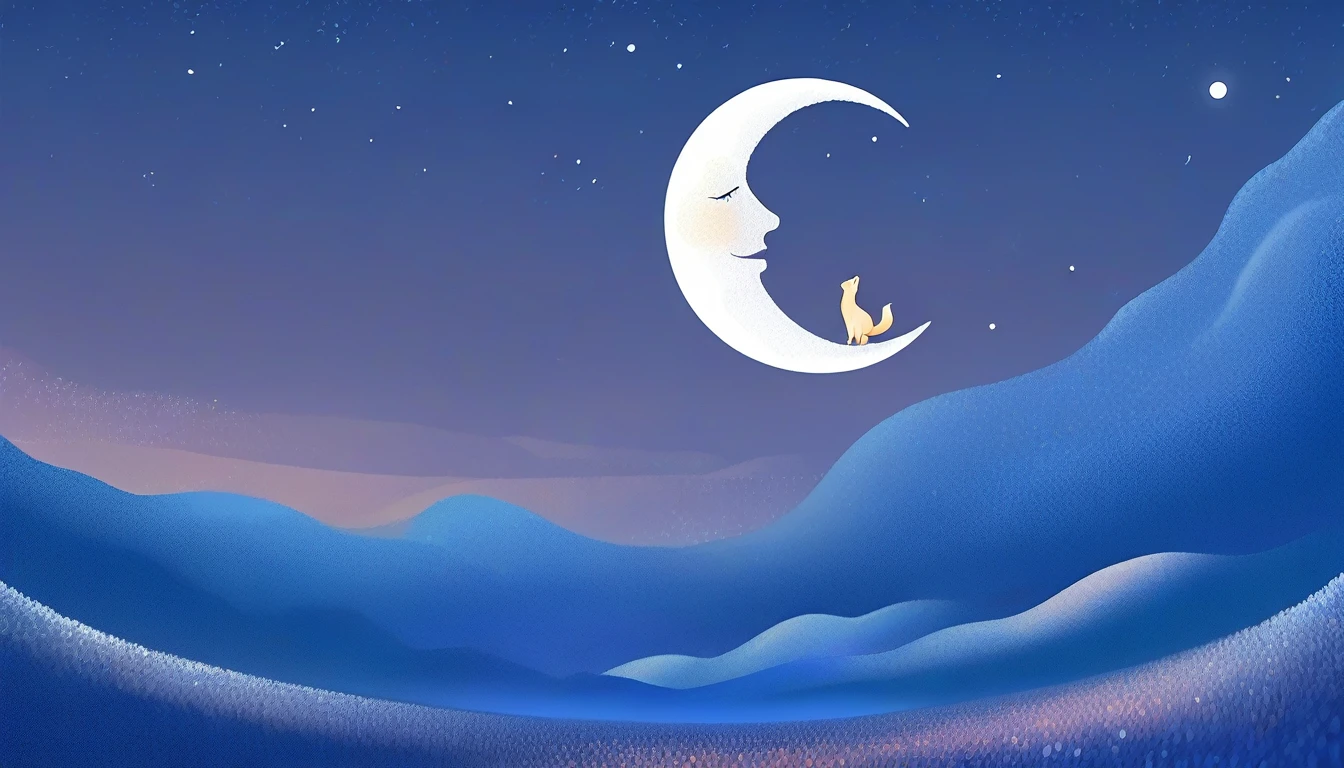 cute moon in starry night sky, no human