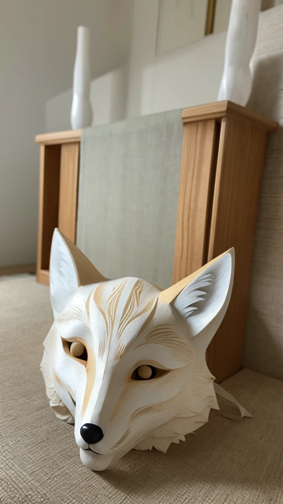Japanese tradition、White wooden carved fox mask