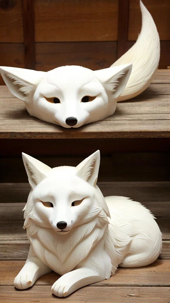 Japanese tradition、White wooden carved fox mask