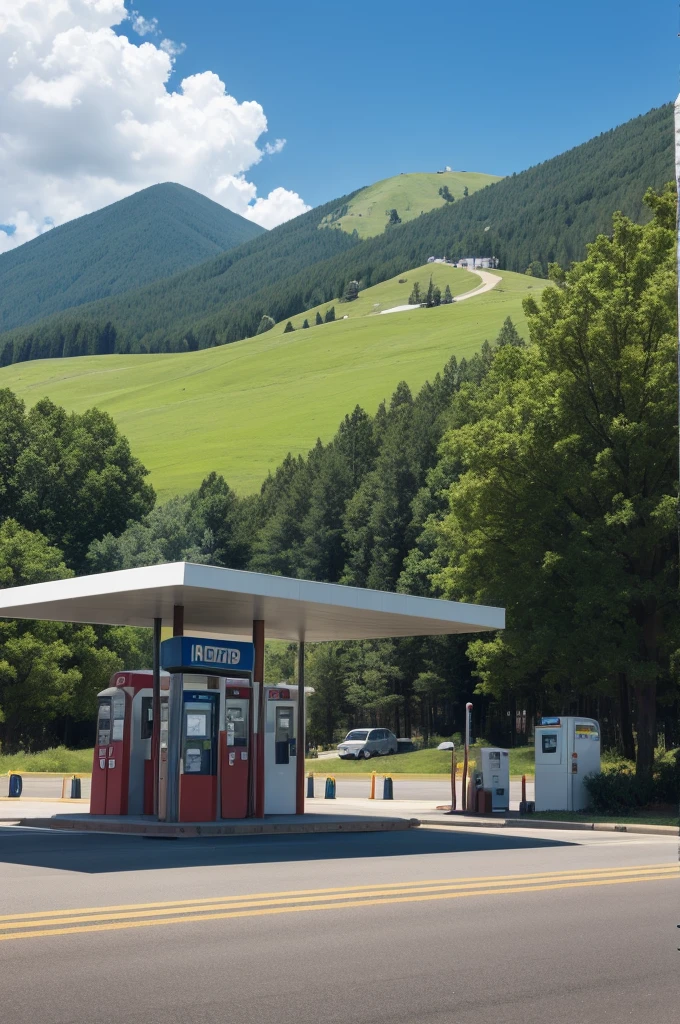 Create for me an image of a hill inside a gas station