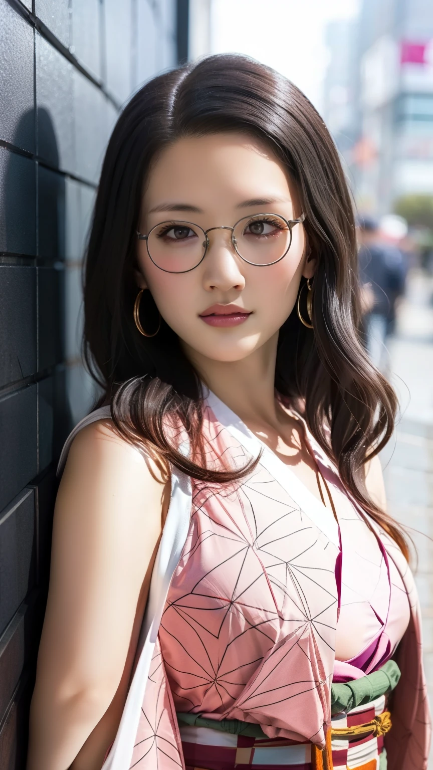 Cute Japanese woman, (16 years old), (very cute face), white moisturized skin, looking at the camera, melancholy expression, (glasses: 1.3),
BREAK,
Idol,
BREAK,
(wearing cute pink kimono: 1.3), (highly revealing kimono), very large earrings, short length,
BREAK,
(long hair), (gray hair: 1.4), (wavy hair), (gradient hair: 1.3), (maroon tips: 1.3),
BREAK,
(realistic: 1.3), masterpiece, perfect lighting, (ultra-high resolution), (8K), (highly detailed: 1.4), (from the front), (full body: 1.4), (symmetrical: 1.2), (one shot),
BREAK,
(Shibuya city in Japan: 1.2),
BREAK,
(Demon Slayer: 1.4),
BREAK,