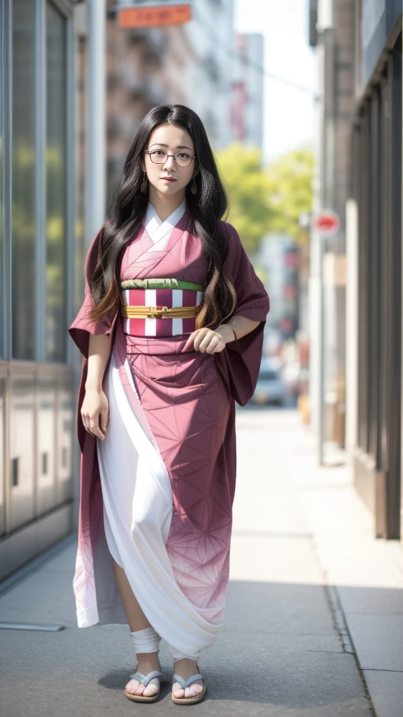 Cute Japanese woman, (16 years old), (very cute face), white moisturized skin, looking at the camera, melancholy expression, (glasses: 1.3),
BREAK,
Idol,
BREAK,
(wearing cute pink kimono: 1.3), (highly revealing kimono), very large earrings, short length,
BREAK,
(long hair), (gray hair: 1.4), (wavy hair), (gradient hair: 1.3), (maroon tips: 1.3),
BREAK,
(realistic: 1.3), masterpiece, perfect lighting, (ultra-high resolution), (8K), (highly detailed: 1.4), (from the front), (full body: 1.4), (symmetrical: 1.2), (one shot),
BREAK,
(Shibuya city in Japan: 1.2),
BREAK,
(Demon Slayer: 1.4),
BREAK,
