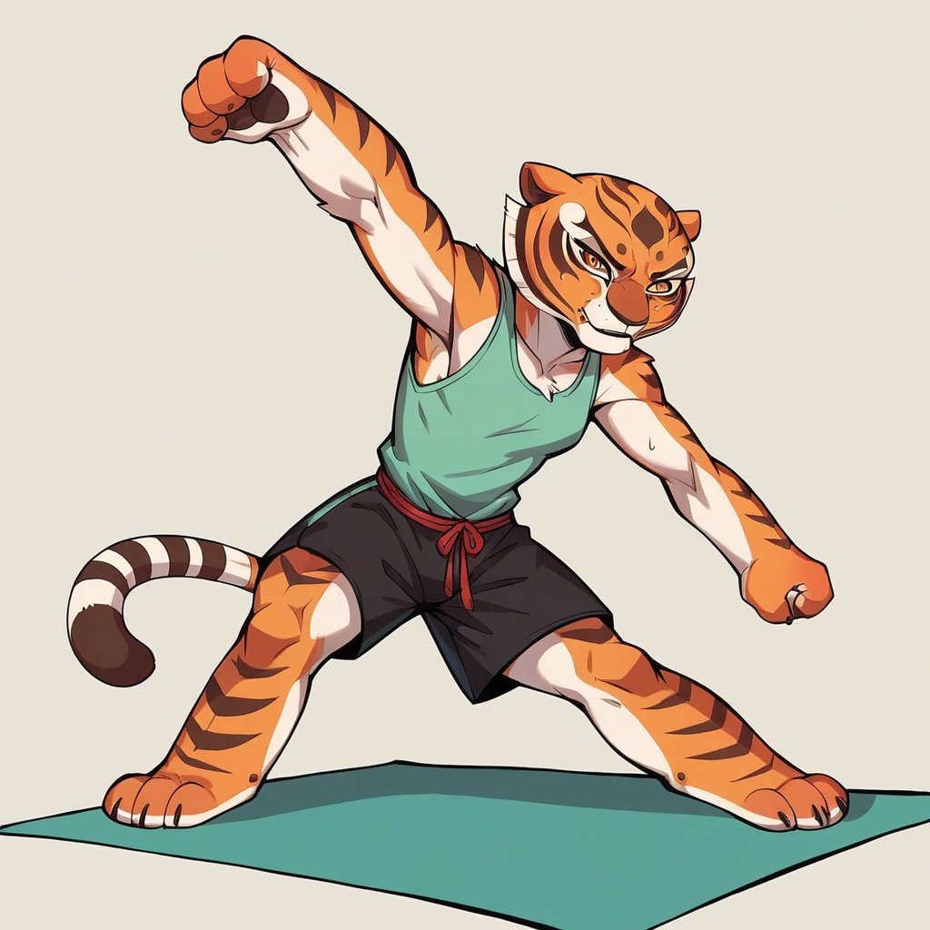 Kung Fu Panda, Master Tigress, Pose, Yoga, wearing black shorts,