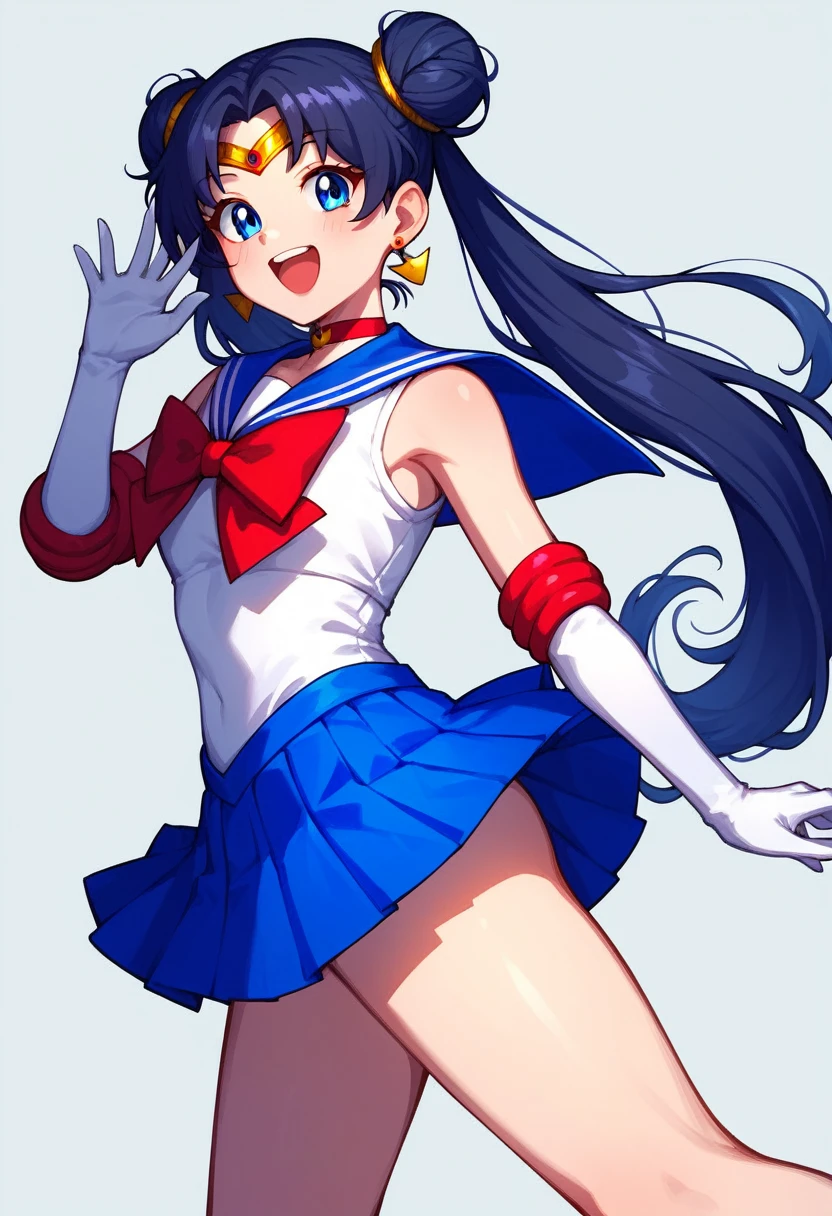 score_9, score_8_up, score_7_up,score_6_up, score_5_up, score_4_up , 1girl, solo, aausagi, long hair, double bun, twintails, parted bangs, tiara, earrings, blue eyes, red choker, blue sailor collar, red bow, white shirt, elbow gloves, white gloves, blue skirt, aamars, long hair, black hair, tiara, earrings, red choker, red sailor collar, purple bowtie, white shirt, elbow gloves, white gloves, pleated skirt, red skirt, bare legs, aamercury, short hair, blue hair, tiara, earrings, blue eyes, blue choker, blue sailor collar, blue bowtie, white shirt, elbow gloves, white gloves, pleated skirt, blue skirt, bare legs, happy, cowboy shot, simple background