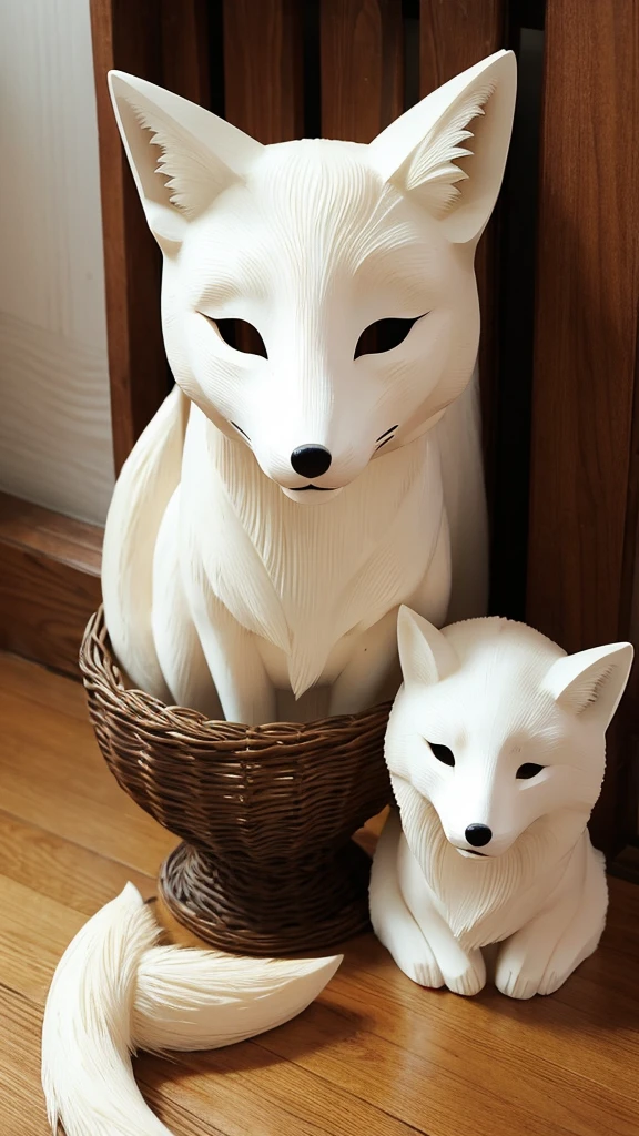Traditional Japanese Crafts、White wooden carved fox mask