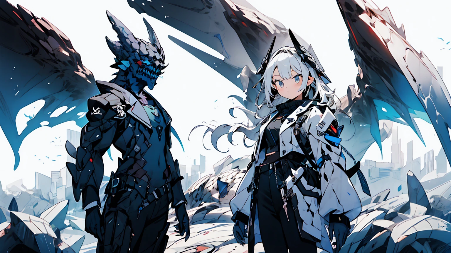 a young girl in front of a monster