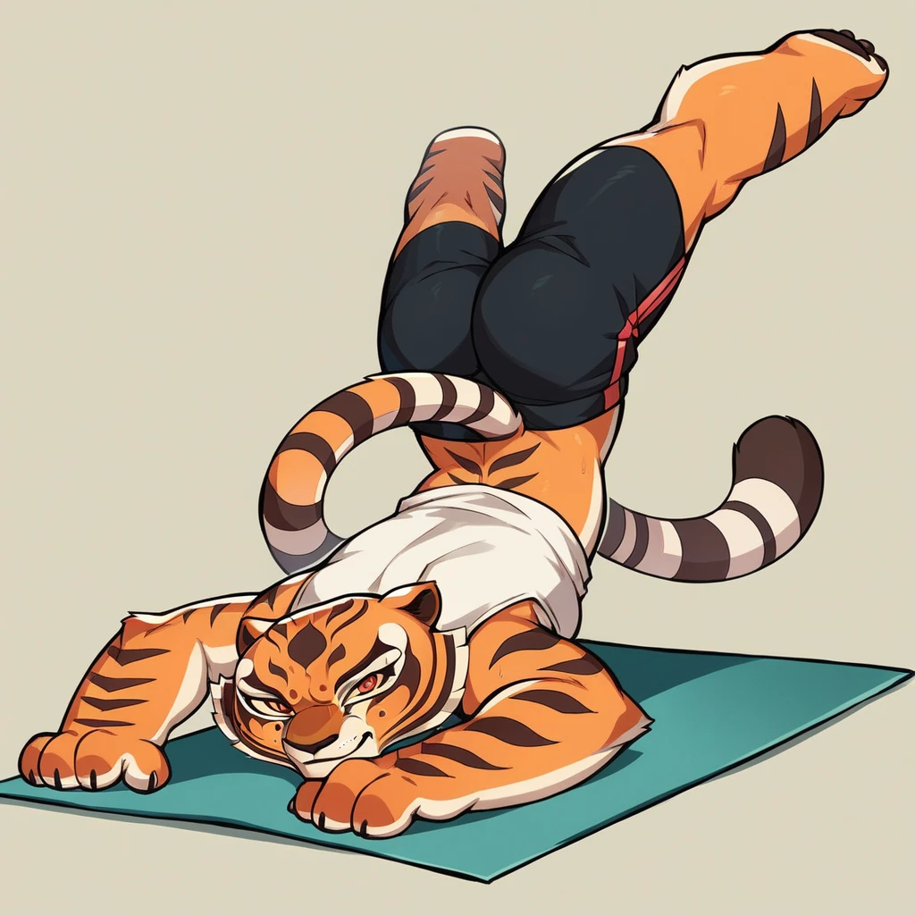 Kung Fu Panda, Master Tigress, Pose, Yoga, wearing black shorts,