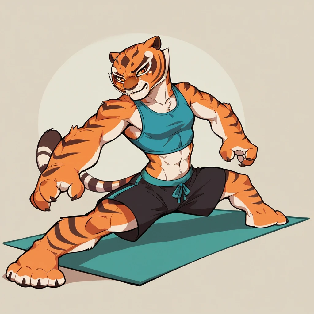 Kung Fu Panda, Master Tigress, Pose, Yoga, wearing black shorts,