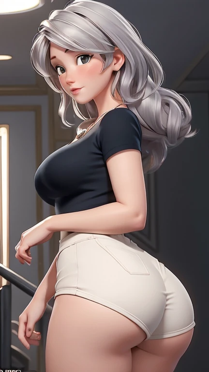 (best qualityer:1.4), body focus, (cute face), work of art, ultrarealistic, (((best qualityer))), ((comely Finger)), , comely body, Gorgeous character design, ,lighting perfeita, colorfully, Ablaze_front_face_lighting, ultra high resolution, top view, high resolution, absurderes:1.2, bokeh:1.2, Lens flare, (Vibrant_colour:1.2), (comely, medium breasts:1.2), (thick-thighs:1.1), thick,
Animated female character, ((sideways)), walking, climbing the stairs and holding the handrail, curvy body,, Pale skin,, face covered by hair, ((wearing tight uniform)), ((no face view)), big ass, silver necklace with pendant, wrinkles, long hair, side view