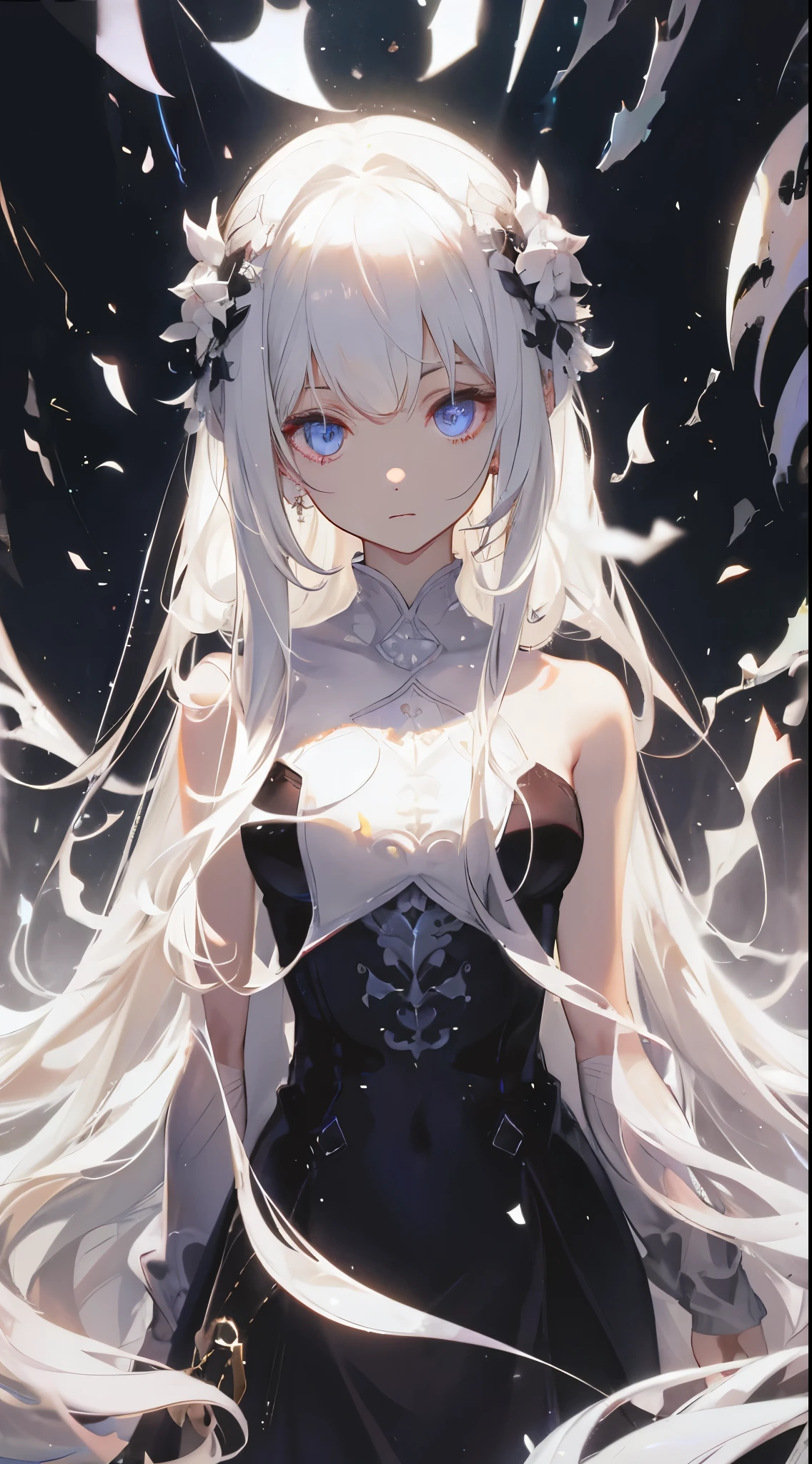 (((masterpiece)))、(((Highest quality)))、((Very detailed))、(Consciousness upward)、((Very delicate and beautiful))、bright smile、floating、(Detailed Light) (One Girl)、、alone、Long-haired、The wind is blowing、world、（Cute eyes）magic使いの帽子, blush, Brush sticker, Cleavage, Expose your shoulders, dress, Off the shoulder, Cowboy Shot, Are standing, Laughter, Delicate bouquets、Navy blue and red peonies, Ultra-transparent, Holy Light, beautiful spectral Light, Petals Shine, Blink, Dark Background, drops of transparent Light, reflective Light, bright, Light flowing in, Optics, Portrait Profile, Sharp focus, magic, Complex, Surreal, Fantasy, composition, Light, Art Station Trends, Pearl, Silvery steam guardian cloud, Corrosive Envelope Group, 8k, 尿素エアー 23V4 アップLight