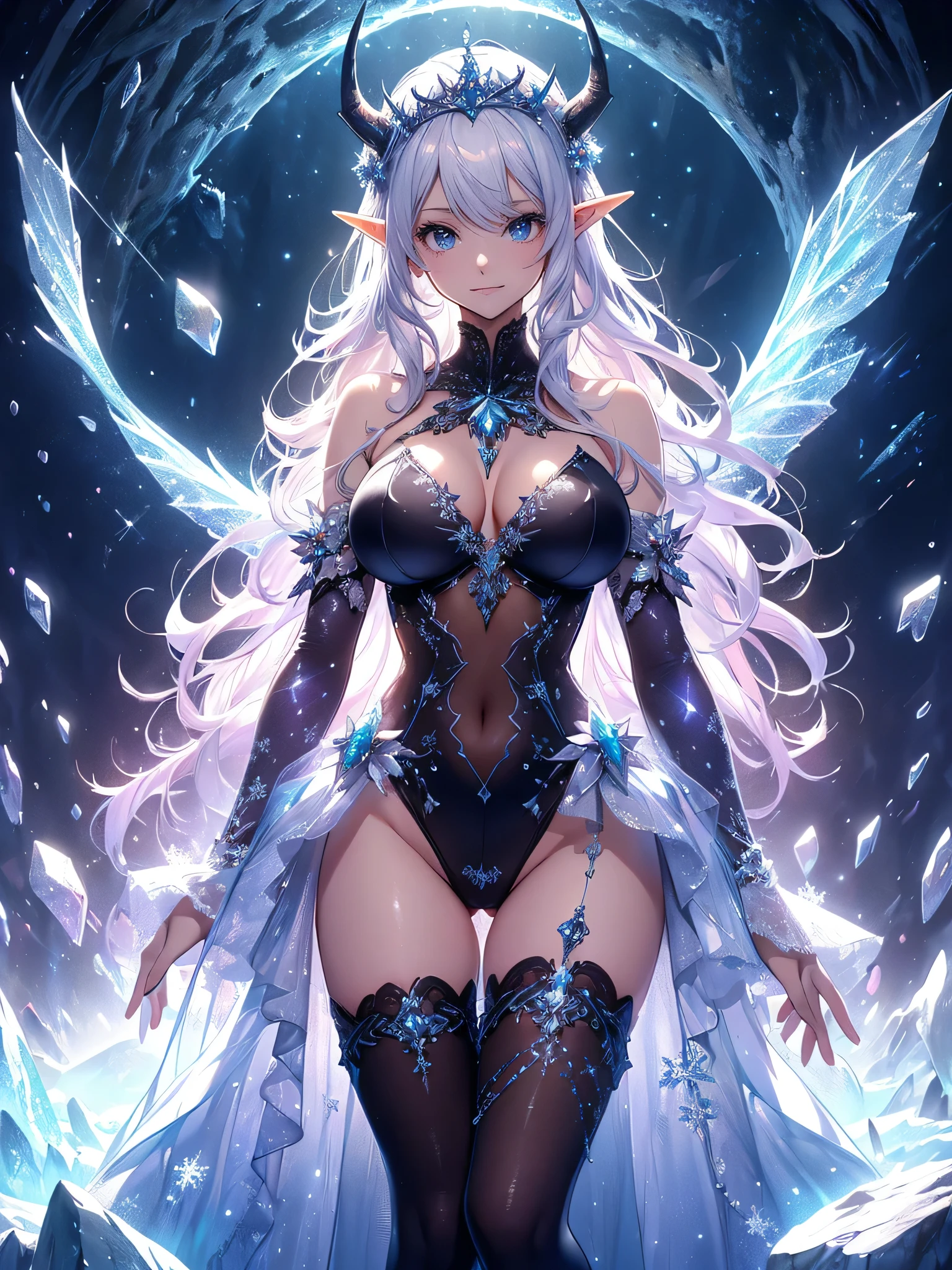 最high quality、最high quality、1 woman elf、Succubus、Enhance the sexiness!Stand against a wall(( up shot ))((full body stocking))'((see-through body stocking))、Lots of giant snowflakes、Beautiful eyes、tears、Raise your arms behind your head、Beautiful decoration、、Ice tiara、Beautiful galactic light、A world made of ice、最high quality , fractal art.Ice Throne、ice World、Bikini、bea最high quality、最high quality、1 woman elf、Succubus、Enhance the sexiness!Stand against a wall(( up shot ))((full body stocking))'((see-through body stocking))、Lots of giant snowflakes、Beautiful eyes、tears、Raise your arms behind your head、Beautiful decoration、、Ice tiara、Beautiful galactic light、A world made of ice、最high quality , fractal art.Ice Throne、ice World、Bikini、beautiful big ass、 ((Laugh beautifully、))((Glowing ice ))、Beautiful face、Beautifully decorated stockings、Devil's World、Ice crystals、Crystal of snow、aquarium、Ice wall、ice World、Bigger on the front、 Beautiful shine,High-definition depiction, Realistic, 8k, Unity, Beautiful thighs,,Giant Devil's Wings、Rainbow-colored wings、、 light smile, Beautifully and vividly drawn, , beautiful beautiful透き通る肌、The magic of shining beautiful decoration、Giant horns、 demon king、、Beautiful decorationの角、 , beautiful、 Romanticism,mosquito。 The most beautiful form of chaos, Mr..々 Intertwined flowers, P article,Magical gentle light,smile,,image quality、masterpiece、Beautiful face、Super beautiful elf woman((Big breasted 22 year old office lady、Bust 120,Beautiful long ironed hair、Silver Hair、height: 170cm。Chest 120cm、Esbian、、high quality、、Visual Arts、最high quality、1 woman elf NP: Worst quality ,light、Beautiful radiance,High-definition depiction, Realistic, 8k, Unity, , light smile, Beautifully and vividly drawn, , Beautiful, beautiful, clear skin、 Countless rays of light pouring down, Swirling Light, big background, , Intense light is emitted from the magic circle in front of the girl. Romanticism,Cowboy Shot: 最high quality Cat ear, Sparkle Effect, Dutch Angle,