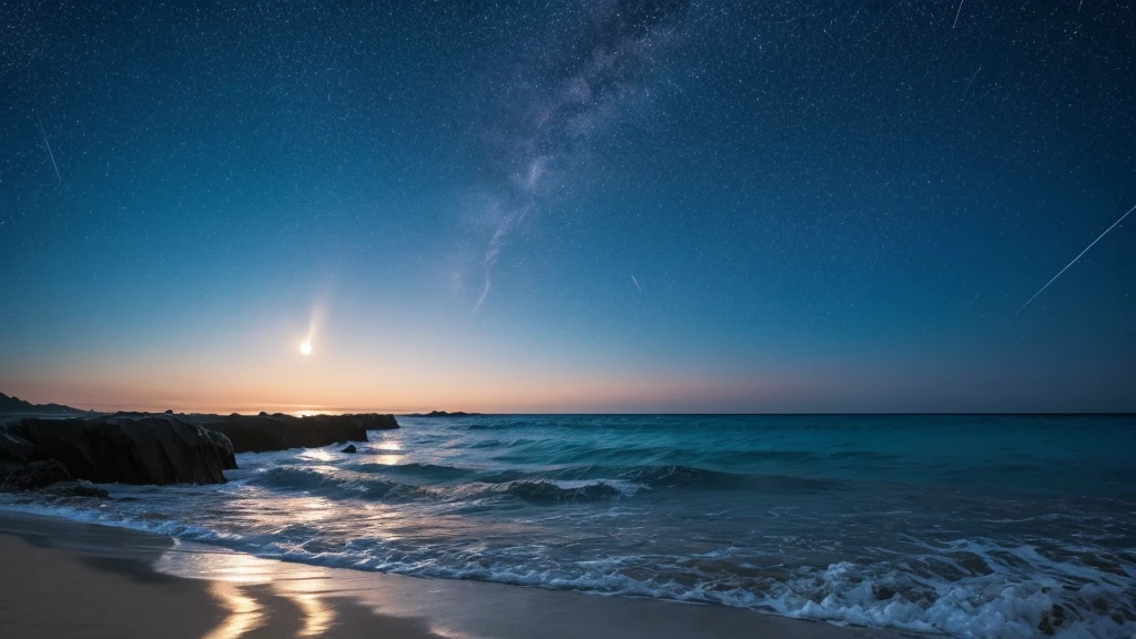 beach　Starry Sky　moon　night　Fantasy　move