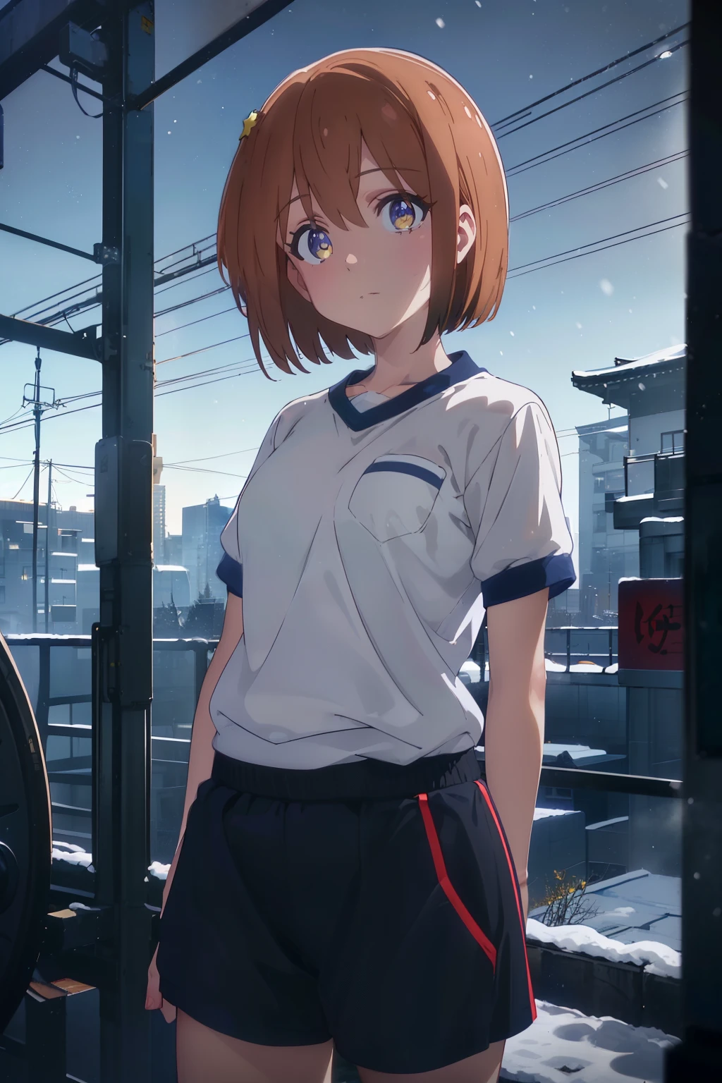 Anime girl in short shorts standing in front of a train station - SeaArt AI