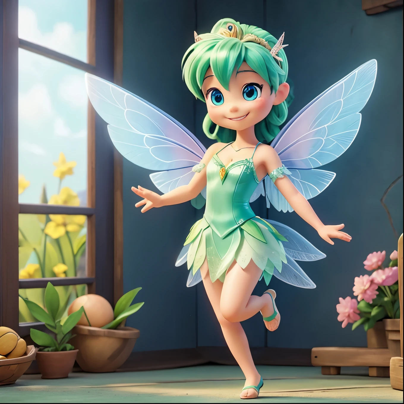 Fairy with wings、whole body、smile、Tinkerbell