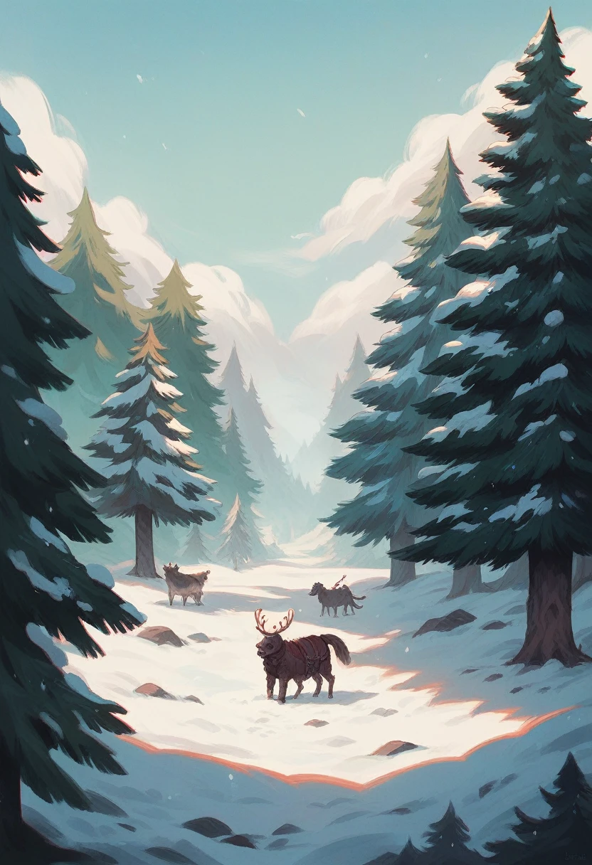 Black Christmas tree, detailed Christmas tree, pine tree, snowy pine tree, fantasy winter landscape, snow covered trees,