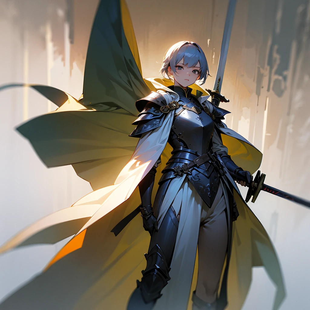 high resolution、女Warrior、Warrior、Holding a sword、Wearing armor、Standing bravely。白いWarrior。White Cape。