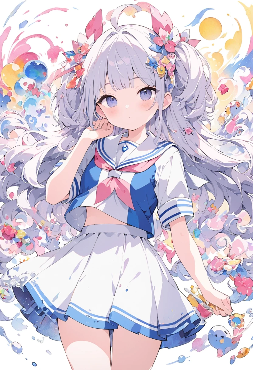 Momoko Sakura Style、8K quality、Intense watercolor, detailedな水彩アート, Watercolor splash, Surreal, Avant-garde pop art, Beautiful and expressive paintings, Beautiful artwork illustration, Very colorful tones, wonderful, Cool Beauty, Highest quality、Official Art, Vector art, Stylish design, (((The most beautiful 17 year old girl))),((Sailor suit)) (((Highest quality))), High resolution, ((detailed)), (((Doodle Art)), ((masterpiece)), ((Super detailed)),,(((Shyness))),(((Background white)))