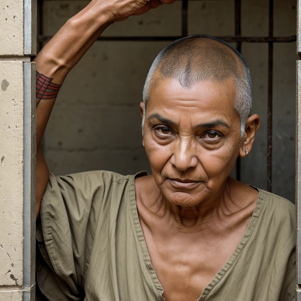 Old Indian lady prisoners, are shaved head in side the jail. And to urinate on flore as a punishment