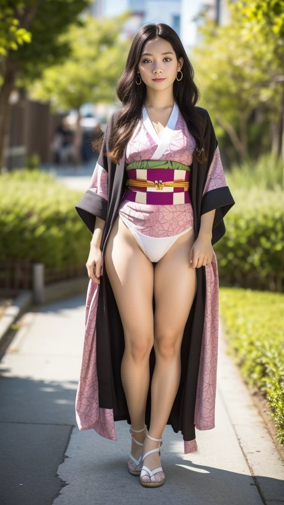 Cute Japanese woman, (16 years old), (very cute face), white moist skin, looking at the camera, melancholy expression, (pink bright eyes: 1.4),
BREAK,
Idol, (very beautiful berserker woman: 1.3),
BREAK,
(wearing pink cute kimono: 1.3), (highly revealing kimono), very large earrings, short length, (sexy body with leaf tattoos: 1.3),
BREAK,
(long hair), (gray hair: 1.4), (wavy hair), (gradient hair: 1.3), (maroon tips: 1.3),
BREAK,
(realistic: 1.3), masterpiece, perfect lighting, (ultra-high resolution), (8K), (highly detailed: 1.4), (from the front), (full body: 1.4), (symmetrical: 1.2), (one shot),
BREAK,
(Shibuya, Japan: 1.2),
BREAK,
(Demon Slayer:1.4),
BREAK,