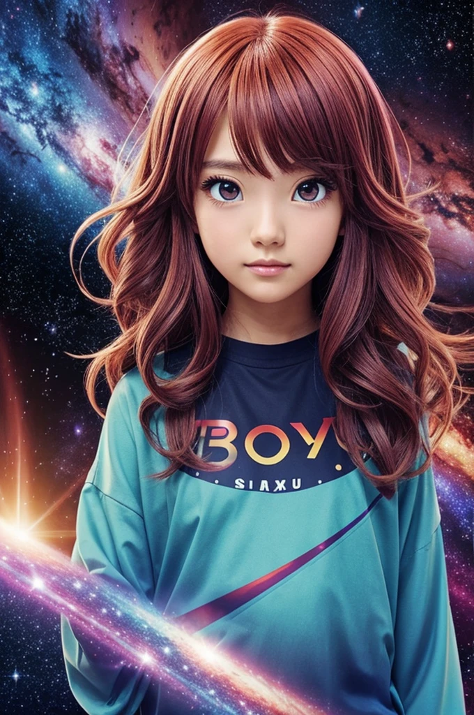 A anime bo,browm hair,galaxy shirt