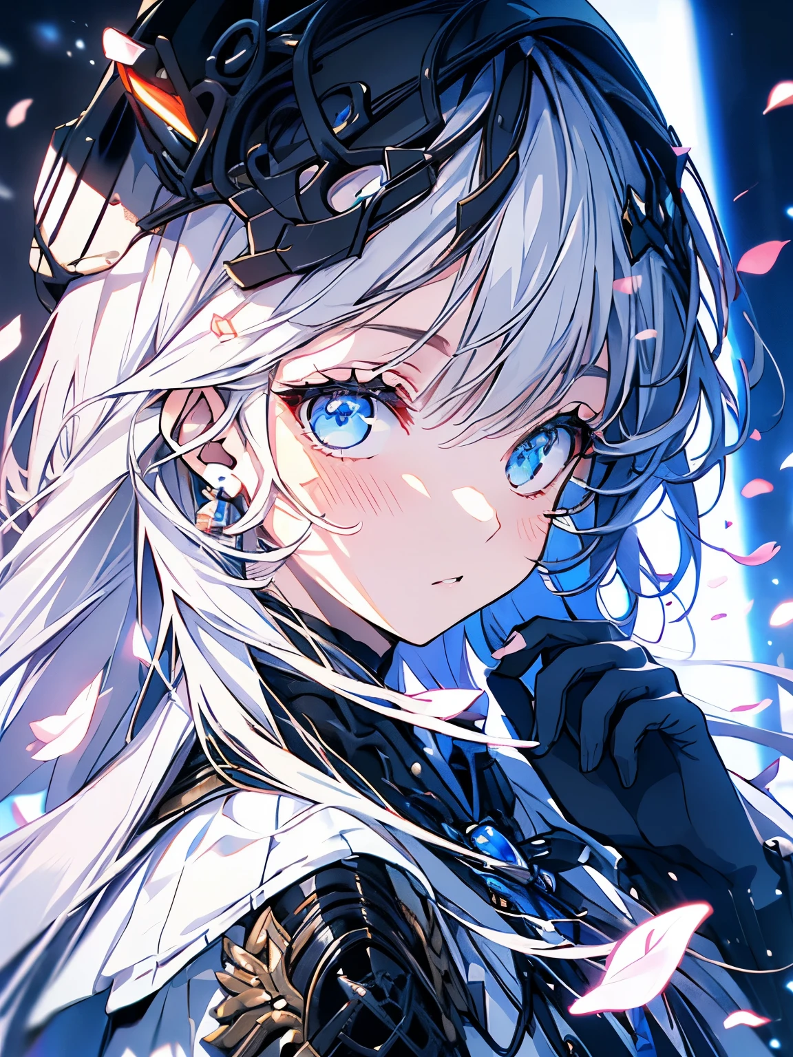 Masterpiece、Delicate eyes、One boy、White Hair、((Allback hair))、(((Black military uniform)))、Serious face、Green Eyes、Put your hands in your pockets
