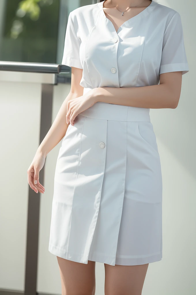 (masterpiece, best quality, realistic,photorealistic:1.5),
Photography,middle shot, Full body,clear, beautiful girl,short bangs hairstyle, in a white nurse uniform, hat, the hospital, realistic,clean, calm atmosphere, shady, focused, bright light, Bokeh, UHR Realistic image, short skirt, beautiful legs, exposed shoulders, exposed waist, exposed thighs
