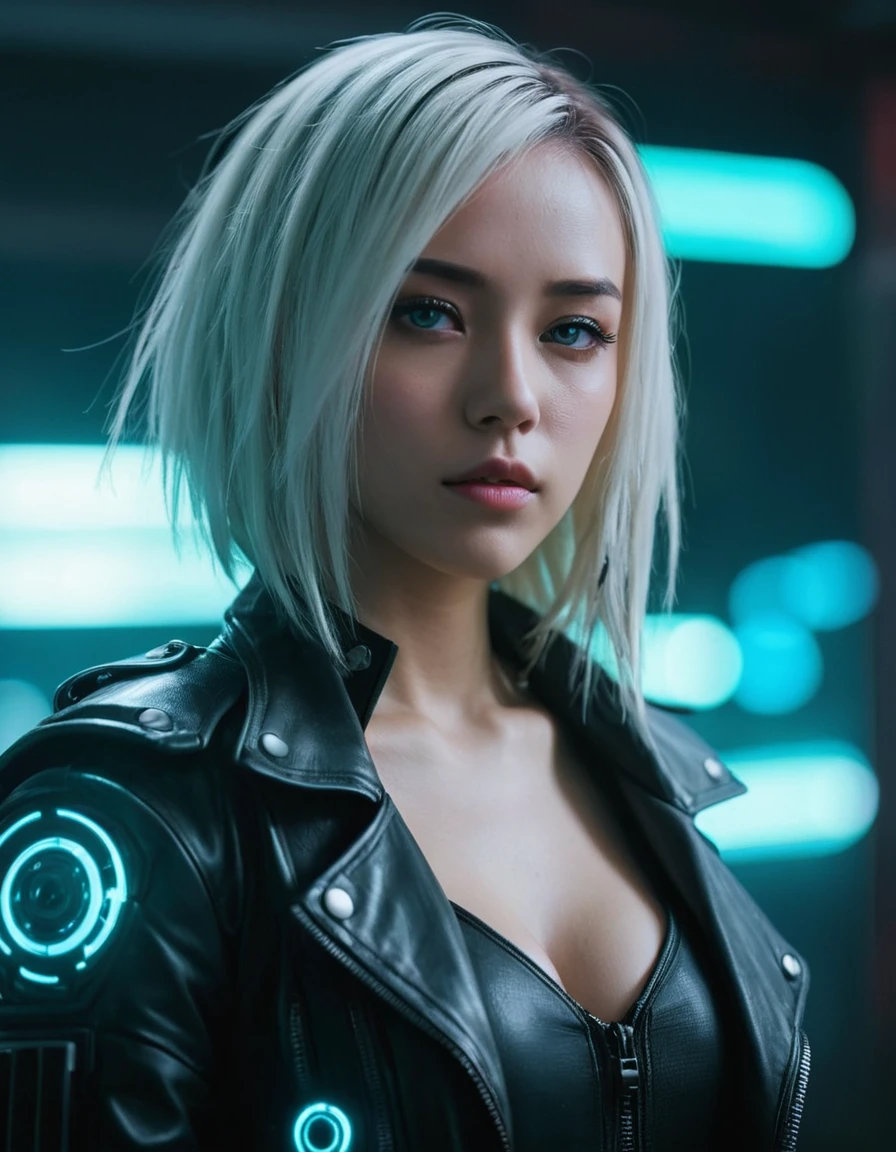 (masterpiece:1.7, best quality, ultra detailed, moonlight lights ratio, ultra realistic:1.3), Cinematic lighting:0.7, a close-up of a person with long hair and a gun, cyberpunk anime girl, on cyberpunk style, anime ciberpunk art, anime ciberpunk, female cyberpunk anime girl, anime style mixed with fujifilm, Cosplay de Hatsune Miku, digital cyberpunk - anime art, cyberpunk photo, visual ciberpunk, cyberpunk girl, digital cyberpunk anime art, dreamy cyberpunk girl, modern cyberpunk anime, cyberpunk anime art shiny skin:1.0, thin, sharp focus on rare face:1.0, perfect eyes:1.5, photorealistic:1.2, film grain, looking at camera:1.0, emphasize shoulders, foggy, misty, noir portrait:1.3, volumetric dust, key light, ray tracing, film grain ISO 800, 16 mm lens, RAW f1.8 aperture, analog photography, HDR colors, (bioluminescent flora:1.3), gothic interior:1.0, (messy bob hairstyle, white blond hair color)