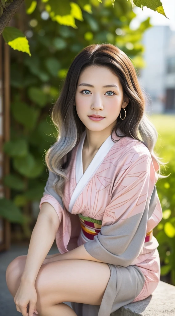 Cute Japanese female, (), (very cute face), white moist skin, looking at camera, melancholy expression, (pink bright eyes: 1.4),
BREAK,
Idol, (very beautiful berserker female: 1.3),
BREAK,
(wearing pink cute kimono: 1.3), (highly revealing kimono), very large earrings, short length, (leaf tattoo on body: 1.3),
BREAK,
(long hair), (light gray hair: 1.4), (wavy hair), (gradient hair: 1.3), (red tips: 1.3),
BREAK,
(realistic: 1.3), masterpiece, perfect lighting, (ultra-high resolution), (8K), (highly detailed: 1.4), (from the front), (full body: 1.4), (symmetrical: 1.2), (one shot),
BREAK,
(Shibuya, Japan: 1.2),