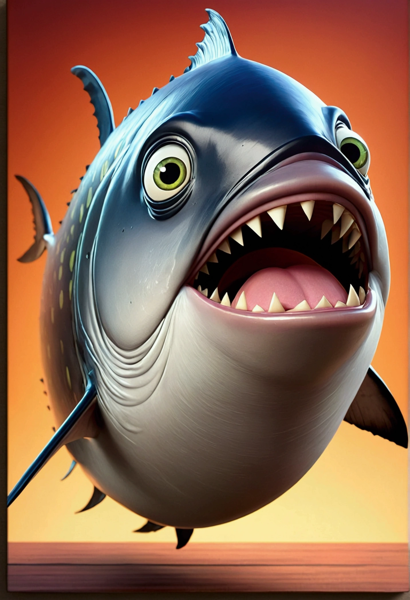 Huge tuna, pixar cartoon style,masterpiece, best quality