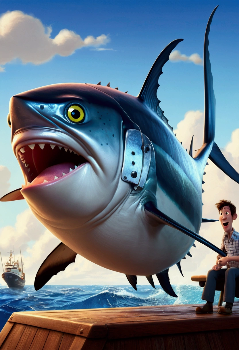 Huge tuna, pixar cartoon style,masterpiece, best quality