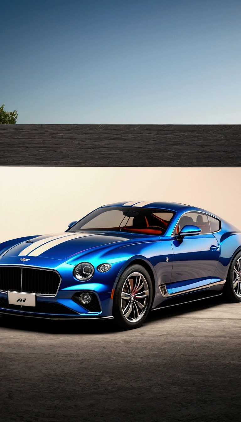 **Create a hyperrealistic 4k photo of a luxury muscle car concept that seamlessly blends the design elements of the latest Bentley Continental GT Speed, designed by Robin Page, with the aggressive nature and accent cues of the Cadillac CT5-V Blackwing, and the classic beauty of the 1969 Shelby Cobra 427. The blueprint should include both the front and rear views, either angled out or drawn straight on, and feature the following key characteristics: Bentley Continental GT Speed Influences: Sleek, elegant body lines with smooth, flowing contours. Modern, sophisticated design accents. Signature Bentley grille and headlight design. Luxurious, high-end finish with premium materials. Cadillac CT6-V Blackwing Influences: Aggressive, bold body styling with sharp angles and muscular stance. Performance-oriented features such as larger air intakes, prominent rear diffusers, and sporty side skirts. Distinctive, assertive front fascia and lighting elements. High-performance wheels and brake calipers for a sporty look. 1969 Shelby Cobra 427 Influences: Classic, timeless design with iconic curves and proportions. Open-top roadster style with a low-slung, wide stance. Prominent hood scoop and side exhaust pipes. Vintage racing stripes and round tail lights for a retro touch. Additional Design Elements: Seamless integration of modern and classic styles. Emphasis on both luxury and performance, balancing comfort and aggression. High-quality rendering with realistic textures and lighting. Attention to detail in every aspect, from the interior finishes to the exterior paint. Unreal engine-generated quality and combination capabilities. SOLIDWORKS geometry. 4k resolution and definition. Concept car design. Keywords for Image Generation: Luxury sports car Sleek body lines Aggressive [...]** - (fast)