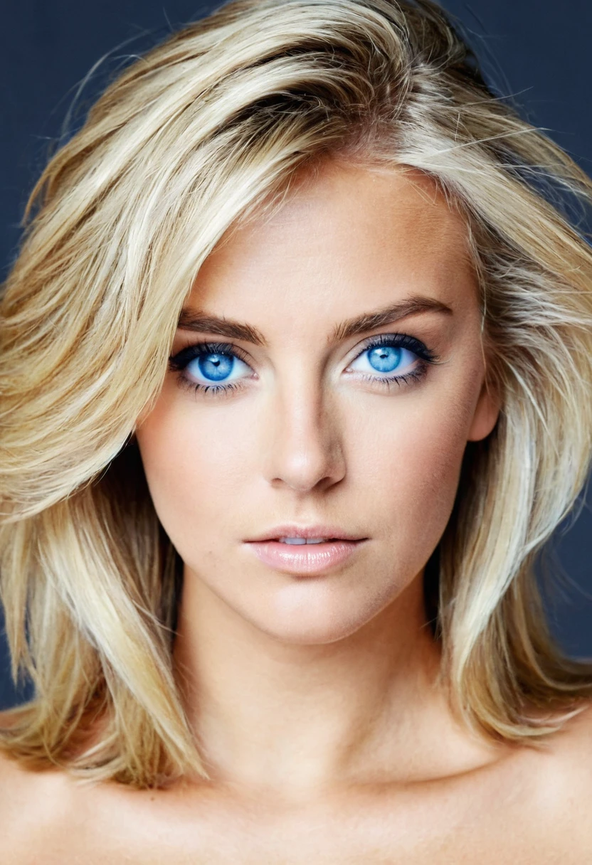, tetas grandes, blue eye, fond simple, cheveux blonds,