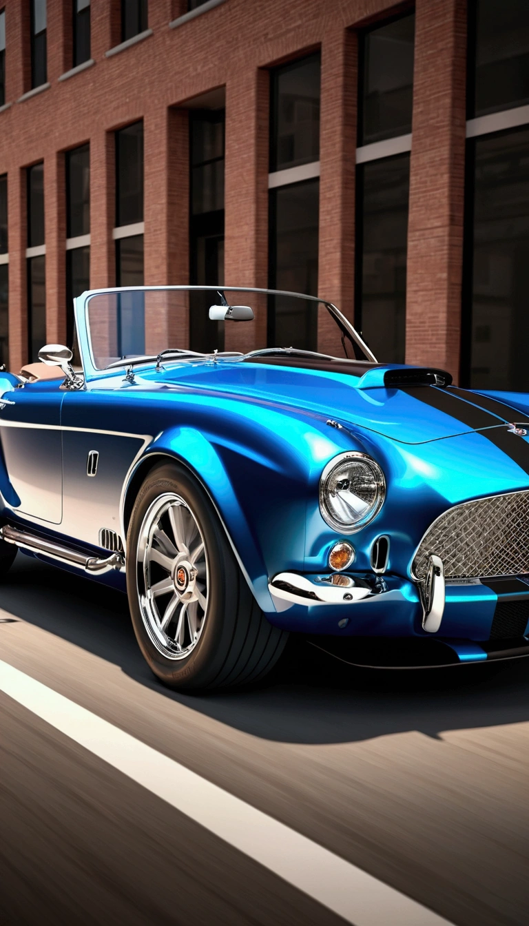 Create a hyperrealistic 4k photo of a luxury muscle car concept that seamlessly blends the design elements of the latest Bentley Continental GT Speed, designed by Robin Page, with the aggressive nature and accent cues of the Cadillac CT5-V Blackwing, and the classic beauty of the 1969 Shelby Cobra 427. The blueprint should include both the front and rear views, either angled out or drawn straight on, and feature the following key characteristics: Bentley Continental GT Speed Influences: Sleek, elegant body lines with smooth, flowing contours. Modern, sophisticated design accents. Signature Bentley grille and headlight design. Luxurious, high-end finish with premium materials. Cadillac CT6-V Blackwing Influences: Aggressive, bold body styling with sharp angles and muscular stance. Performance-oriented features such as larger air intakes, prominent rear diffusers, and sporty side skirts. Distinctive, assertive front fascia and lighting elements. High-performance wheels and brake calipers for a sporty look. 1969 Shelby Cobra 427 Influences: Classic, timeless design with iconic curves and proportions. Open-top roadster style with a low-slung, wide stance. Prominent hood scoop and side exhaust pipes. Vintage racing stripes and round tail lights for a retro touch. Additional Design Elements: Seamless integration of modern and classic styles. Emphasis on both luxury and performance, balancing comfort and aggression. High-quality rendering with realistic textures and lighting. Attention to detail in every aspect, from the interior finishes to the exterior paint. Unreal engine-generated quality and combination capabilities. SOLIDWORKS geometry. 4k resolution and definition. Concept car design. Keywords for Image Generation: Luxury sports car Sleek body lines Aggressive