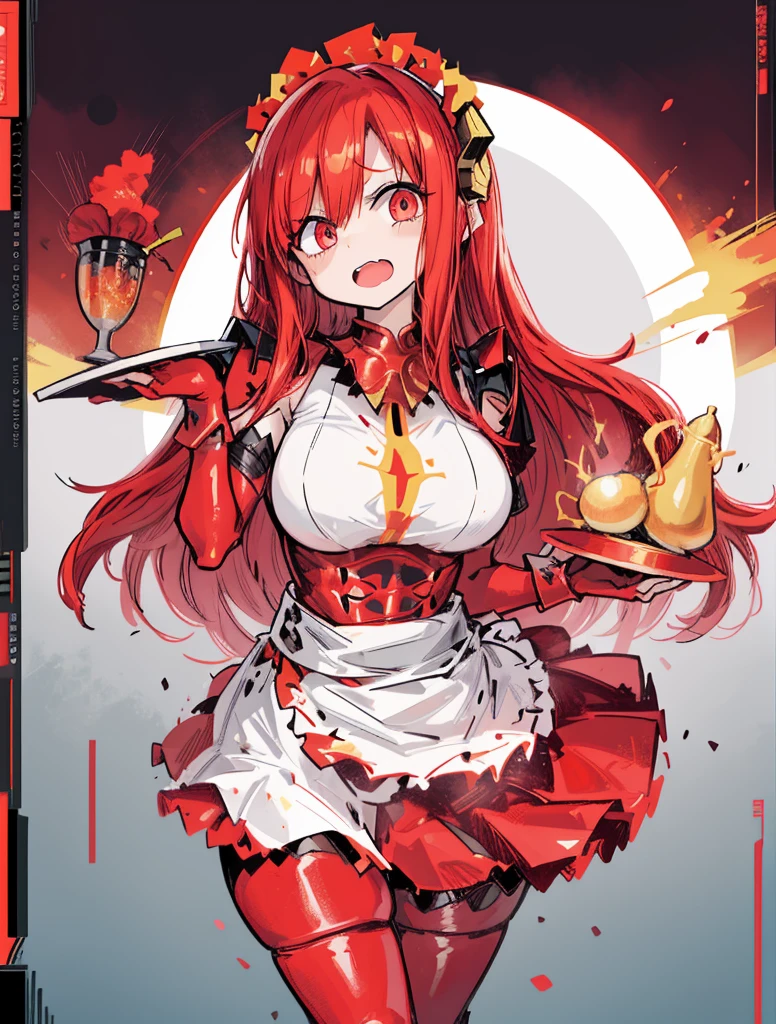 1 girl, crimson armor,volcanic knight, fire knight, legendary weapon ,sfw,beautiful clothes,(masterpiece, best quality), Angry,muscular,full helmet,cape