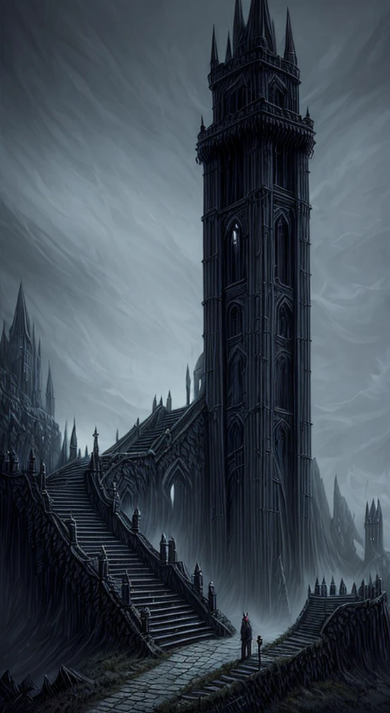 arafed image of a stairway leading to a castle in a dark forest, an ominous fantasy illustration, dark fantasy environment, dark fantasy landscape, dark fantasy background, dark fantasy atmosphere, scary magical background, dark ruins landscape, dark castle background, dark fantasy illustration, dark fantasy artwork, dark fantasy setting, medieval dark fantasy, dark fantasy style art, grimdark matte fantasy painting