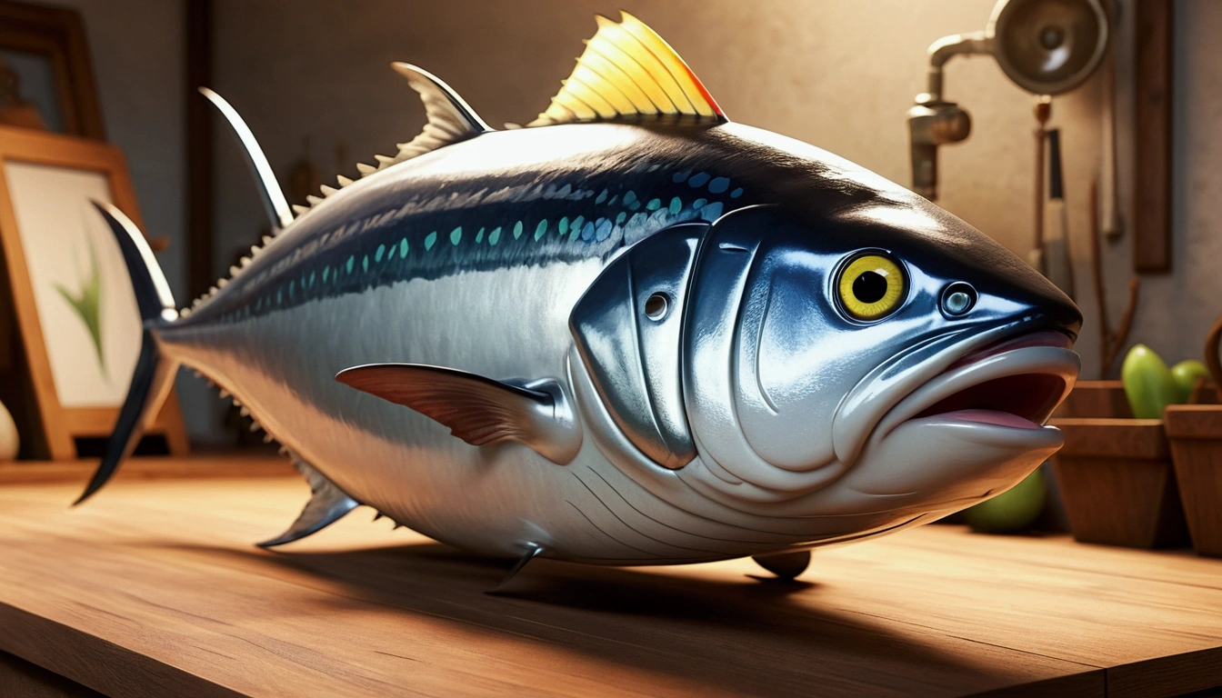 Huge tuna, pixar cartoon style,masterpiece, best quality